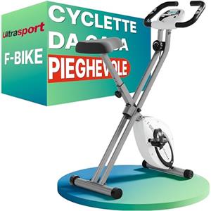 Ultrasport F-Bike Cyclette da Casa Pieghevole - Cyclette Pieghevole da Casa con Sella Extra Confortevole, Computer di Allenamento e Sensori delle Pulsazioni, Cyclette da Camera (Bianco Argento)