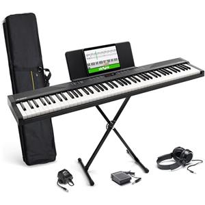 Alesis Pianoforte Digitale 88 Tasti con 480 Suoni, Altoparlanti, USB MIDI, Custodia da Trasporto, Cuffie, Pedale e Lezioni per Principianti