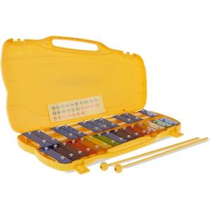GEWA glockenspiel, chime, xilofono, con 25 piastre sonore colorate in metallo, cromatico (gamma G5-G7), incl. 2 mazzuoli, custodia in plastica con maniglia, giallo