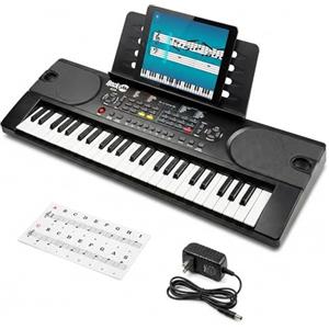RockJam Pianoforte tastiera RockJam a 49 tasti con alimentatore, leggio per spartiti, adesivi per note e lezioni di pianoforte Simply Piano.