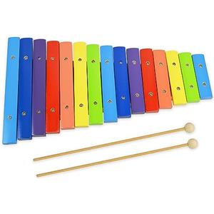 A-Star Xilofono diatonico soprano arcobaleno in legno colorato a 15 note con due bacchette in legno - da G5 a G7
