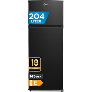 Midea MERT210FGE30 Frigo-congelatori doppia porta 204 L, Congelatore da Montare in Alto, 176kWh/annum, controllo della temperatura regolabile, Luce LED, Nero
