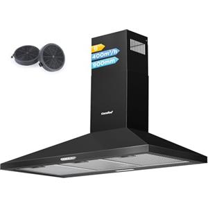 COMFEE' Cappa Aspirante 90 cm PYRA17B-90 Nera Cappa Cucina con LED, Sistema di Ricircolo e Canalizzazione e Filtri a Carbone