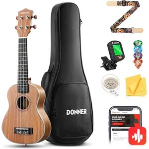 Donner Ukulele Concerto 23 Pollici Ukulele Principianti Kit per Bambino Studente con Corda Nylon Ukulele Hawaiano Mogano Legno Online Lezione DUC200