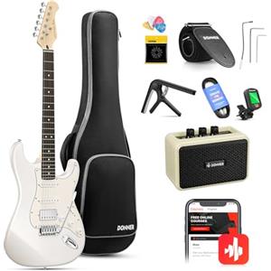 Donner Chitarra elettrica, DST-152 Starter Kit per chitarra elettrica HSS Pickup Coil Split, con amplificatore, borsa, accessori, bianco