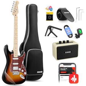 Donner Chitarra Elettrica, DST-152S 39" Kit Chitarra Elettrica HSS Pickup Coil Split, Chitarre Elettriche per Adulti con Amplificatore, Borsa, Accessori, Sunburst