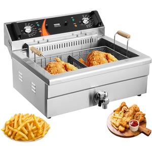 VEVOR Friggitrice Commerciale Elettrica da Banco per Tacchino 2250W, Friggitrici a Olio 29 L con Cestello, Acciaio Inox Spesso 1 mm, Controllo Tempo Temperatura, per Uso in Cucina Ristorante