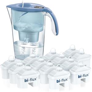 LAICA Stream Line Caraffa Filtrante - 2,3L - Blu - Timer Digitale - 13 Filtri bi-flux Inclusi, Preserva i Sali Minerali Utili all'Organismo e Riduce Cloro e Metalli Pesanti - Made in Italy