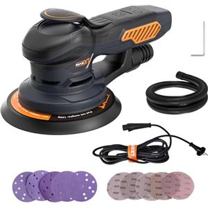 MAXXT Levigatrice Orbitale - 6 Velocità Regolabili, 10000 RPM, 150mm, 10PCS Carte Abrasive, Facile da Cambiare, per Legno e Metallo (Multipli Angoli)