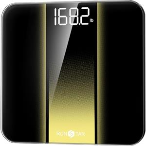 RunStar Bilancia Pesapersone Digitale, Bilancia professionale ad alta Precisione, Max 180 kg, Display Retroilluminato a LED Chiaro, Bilancia Precisa in Vetro Temperato da 6 mm