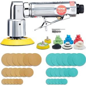 VEVOR Mini Levigatrice Pneumatica 25/50/76 mm Kit Levigatrice Orbitale ad Aria Compressa Velocità 15000 Giri/min, Kit Levigatrice per Carrozzeria 58 Pezzi, Mini Lucidatrice Orbitale ad Aria Compressa