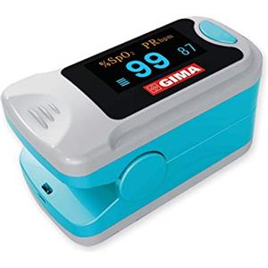 GIMA SATURIMETRO Oxy-3 Pulsossimetro da Dito Portatile, Misura il Livello di Ossigeno nel Sangue e il Battito Cardiaco, 2 pile Incluse, Display SpO2 Orientabile, Lingue IT,DE,SE,HU,RO