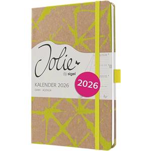 SIGEL J6801 Agenda settimanale Jolie 2026-1 anno - circa A5 - Lemon Batik - 2 pagine = 1 settimana - copertina rigida - 80 g/m² - marrone/giallo neon - 174 p. - certificazione FSC