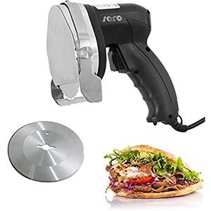 SARO ED 100 - Affettatrice per kebab elettrica, con diametro da 100 mm, 2 lame (liscia e dentata), spessore di taglio da 0 a 8 mm, cavo da 2,85 m