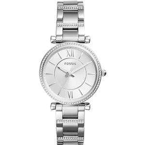 Fossil Carlie Watch for Women, Silver tone Quartz three hand Movement with Stainless steel Strap