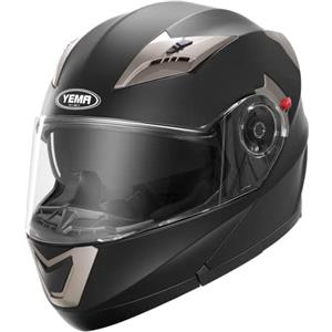YEMA Casco Modulare Moto Integrale Scooter - YEMA YM-925 Caschi Modulari Motorino Integrali ECE Omologato Donna Uomo con Doppia Visiera Parasole, Nero opaco, XL