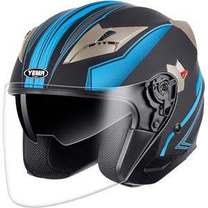 YEMA Casco Jet Moto Aperto Scooter YM-627 Caschi Motorino Vintage ECE Omologato Donna Uomo con Doppia Visiera Parasole, Nero opaco