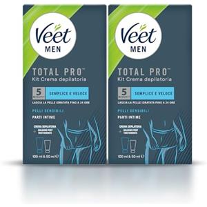 Veet Men Kit Depilazione Intima per Pelle Sensibile, Crema Depilatoria da 100 ml e Balsamo Post Depilazione da 50 ml parti intime, 2 Confezioni