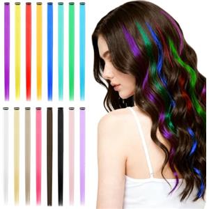 AOOSA 16 Pezzi Extension Capelli Colorati Con Clip, 55 cm Hair Extensions, Extension Capelli Clip per Bambini Ragazze Donne Cosplay Festival Feste Halloween