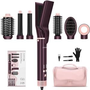 PARWIN PRO BEAUTY 7 in 1 Air Styler, PARWIN PRO BEAUTY MaxAIR 2.0 multistyler Set, doppia tensione automatica, ferro arricciacapelli, piastra lisciante, 110,000 RPM asciugacapelli, spazzola volumica, Jasper Plum