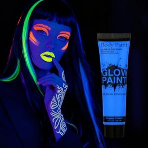 AOOWU Glow in Dark Face & Body Paint, 25ml Pittura per Viso Lavabile, Trucco per Bambini Neon, Sicuro Body Painting per Trucco Halloween, Mardi Gras, Trucco da Party#Blu