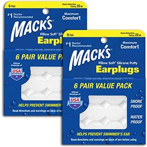 Mack's Tappi per le orecchie in silicone morbido - 6 paia (confezione da 2), confezione da 2 - I tappi per le orecchie originali modellabili in silicone per dormire, russare, nuoto, viaggi, concerti e studio