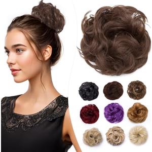 Elailite Chignon Facile Per Capelli Finto Marrone Medio, Ciambella Parrucca Coda Corta Accessori Donna Forcine Protesi Topper Toupet Ferma Extension Per Capelli Ricci 35g