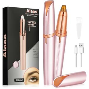 Alaoo Epilatore Viso Donna, Rasoio per Sopracciglia Indolore， Ricaricabile rasoio per viso e sopracciglia, Per sopracciglia, labbra, peli del viso(Oro Rosa)
