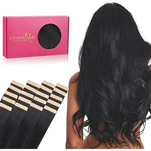 WENNALIFE Extension Capelli Veri Biadesivo, 20pz 25cm 30g Nero Jet Extension Biadesive Capelli Veri Lisci Remy Tape in Hair Extensions Capelli Setosi