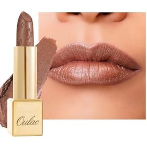 Oulac Rossetto Metallizzato Lucido Marrone, Rossetti Glitter Senza Profumo, Perlato e Brillante, Colore Intenso Lunga Durata, Formula Idratante Nutre le Labbra, Vegan & Senza Glutine, Guilty Pleasure