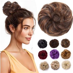 Elailite Chignon Facile Per Capelli Finto Marrone Scuro/Biondo Chiaro, Ciambella Parrucca Coda Corta Accessori Donna Extension Per Capelli Ricci 35g