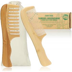 COM-FOUR® Set di 2 pezzi premium pettine per capelli in bambù, pettini per capelli in legno di bambù, pettine in legno sostenibile (Pettini in 2 parti)