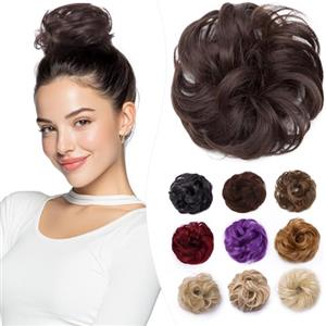Elailite Chignon Facile Per Capelli Finto #6 Marrone, Ciambella Parrucca Coda Corta Accessori Donna Forcine Protesi Topper Toupet Ferma Extension Per Capelli Ricci 35g