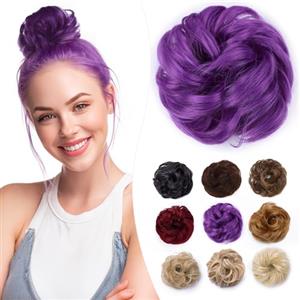 Elailite Chignon Facile Per Capelli Finto # Viola, Ciambella Parrucca Coda Corta Accessori Donna Forcine Protesi Topper Toupet Ferma Extension Per Capelli Ricci 35g