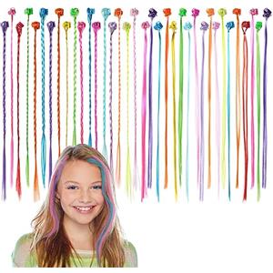 Aomig Estensioni Capelli Bambina, 36Pz Extension Capelli Colorati, Treccia Finta Capelli con Fermagli per Capelli per Bomboniere per Extension Capelli,Feste di Compleanno,Accessori per Capelli, 32cm