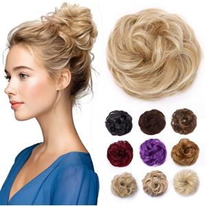 Elailite Chignon Facile Per Capelli Finto #22P613 Biondo Scuro/Biondo Chiaro, Ciambella Parrucca Coda Corta Accessori Donna Extension Per Capelli Ricci 35g