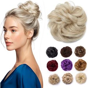 Elailite Chignon Facile Per Capelli Finto Biondo Cenere/Biondo Chiaro, Ciambella Parrucca Coda Corta Accessori Donna Extension Per Capelli Ricci 35g