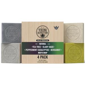 Viking Revolution - Sapone Solido - Sapone Solido Corpo - Tea Tree, Salvia Sclarea, Menta Piperita & Eucalipto, Bergamotto - Naturale con Olio di Cocco e di Karité - 4 x 140 g