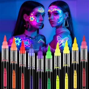 LOPHE Fluorescenti Matite Trucco per Viso e Corpo, 10 Colori Lavabile UV Fluorescente Colorato Neon Kit, Pittura Corpo Sicuro e Non Tossico per Feste, Cosplay, Halloween e Natale(B)