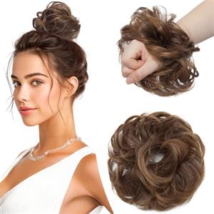Elailite Chignon Facile Per Capelli Finto Marrone Cioccolato/Biondo Sabbia, Ciambella Parrucca Coda Corta Accessori Donna Extension Per Capelli Ricci 35g