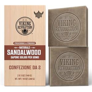 Viking Revolution - Sapone Solido - Sapone Solido Corpo al Sandalo - Sapone Naturale con Oli Essenziali Pressati a Freddo - Sapone per Uomini con Olio di Cocco, di Karité e di Mandorle - 2 x 140 g