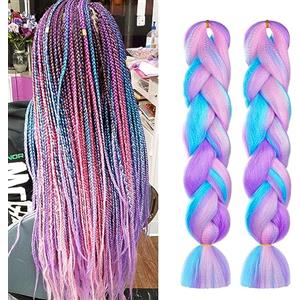Aomig Extension per capelli intrecciate, 2 pezzi, 4 tonalità colorate, extension sintetiche jumbo, trecce sintetiche alla moda, per intrecciare trecce intrecciate per capelli da donna