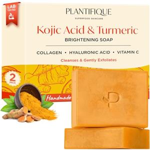 PLANTIFIQUE Turmeric & Kojic Acid Soap | Sapone Esfoliante Viso e Corpo | Saponetta Detergente Solida Scrub Donna e Uomo | Peeling Naturale e Tono Pelle Uniforme | 2 Pezzi