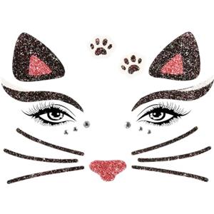 Alaoo Tatuaggi Temporanei Per Bambini, Adesivi glitterati per bambini, Adesivi Tatuaggi Temporanei per il Viso di Animale, Adatto per il trucco di Halloween, carnevale, festa di compleanno(Gatto)
