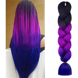 Aomig Allungato Intrecciare, Parrucca Estension dei Capelli Resistenti ai Calore, Parrucca Rasta per Crochet Twist Intrecciare i Capelli Africane Extension, Nero-Viola-Blu Royal