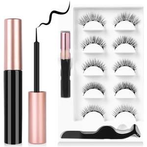 LOPHE Ciglia Finte Magnetiche, 5 Paia Ciglia Magnetiche con Eyeliner Magnetico, Riutilizzabile Kit Ciglia Finte, Naturali e Lunga Durata di Effetto 3D