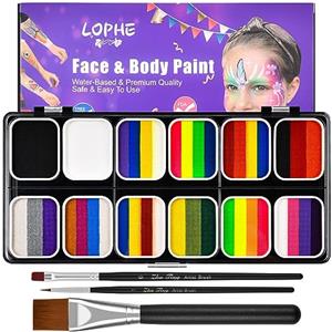 LOPHE Trucco Viso Bambini, 39 Colori Body Paint Pittura Viso Sicuro e Non Tossico, Colori Trucco Bambini Kit per la Pittura del Viso con 5 Pennello, Face Paint per Carnevale, Halloween, Cosplay