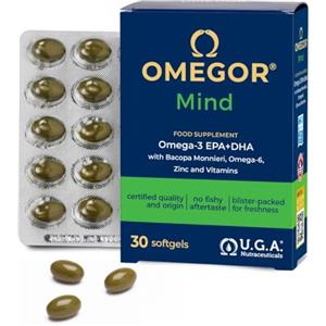 Omegor Mind Integratore Memoria e Concentrazione - Omega 3 con Bacopa Monnieri, Zinco, Vitamine per Favorire le Funzioni Cognitive - Per Adulti e Bambini (30 Capsule)