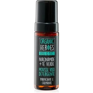 Organic Heroes | Mousse Detergente Viso Bio con Tè Verde, Amamelide e Niacinamide - Purificante, Detox e Lenitiva, Ideale per Pelli Miste e Impure, 150 ml