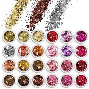 AOOWU Paillettes Unghie, 24 Colori Glitter Unghie Paillettes Polvere Kit Polvere Glitterata, Brillantini Unghie Olografico Porporina Polver Decorazioni Nail per DIY Viso Corpo Occhi(04#05#)